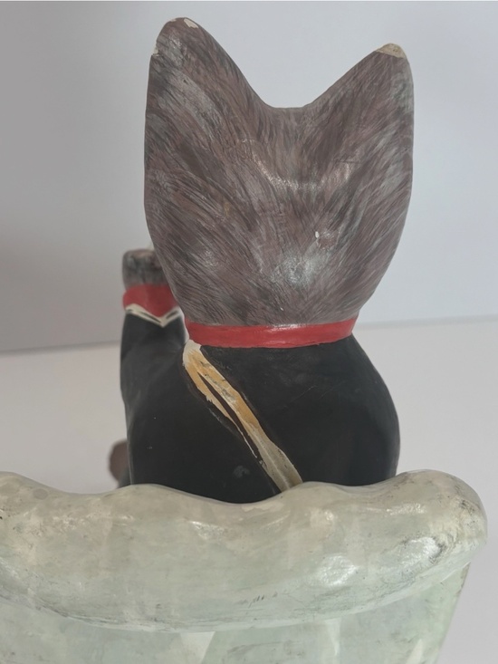 Set Of 2 Hand Carved Painted Wood Cats- Folk Art Whimsical Therapist Kitty Vtg - Picture 14 of 15